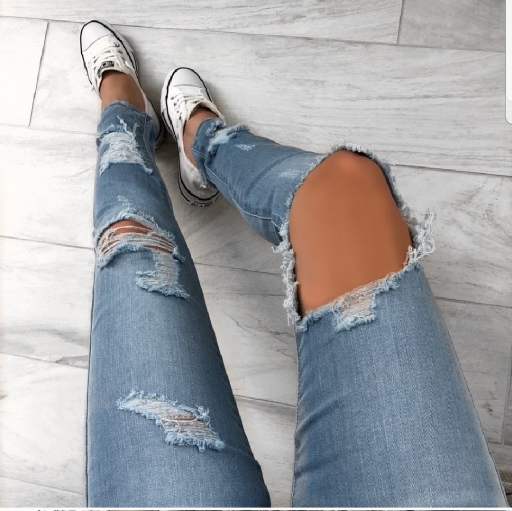Seaside Light Blue Destroyed Denim - Picture 1 of 7